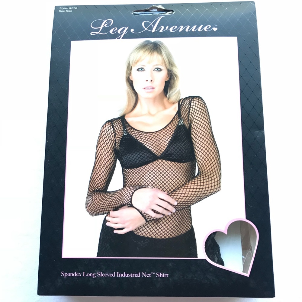 🆕LEG AVENUE 🖤 LONG SLEEVE BLACK FISH NET SHIRT!